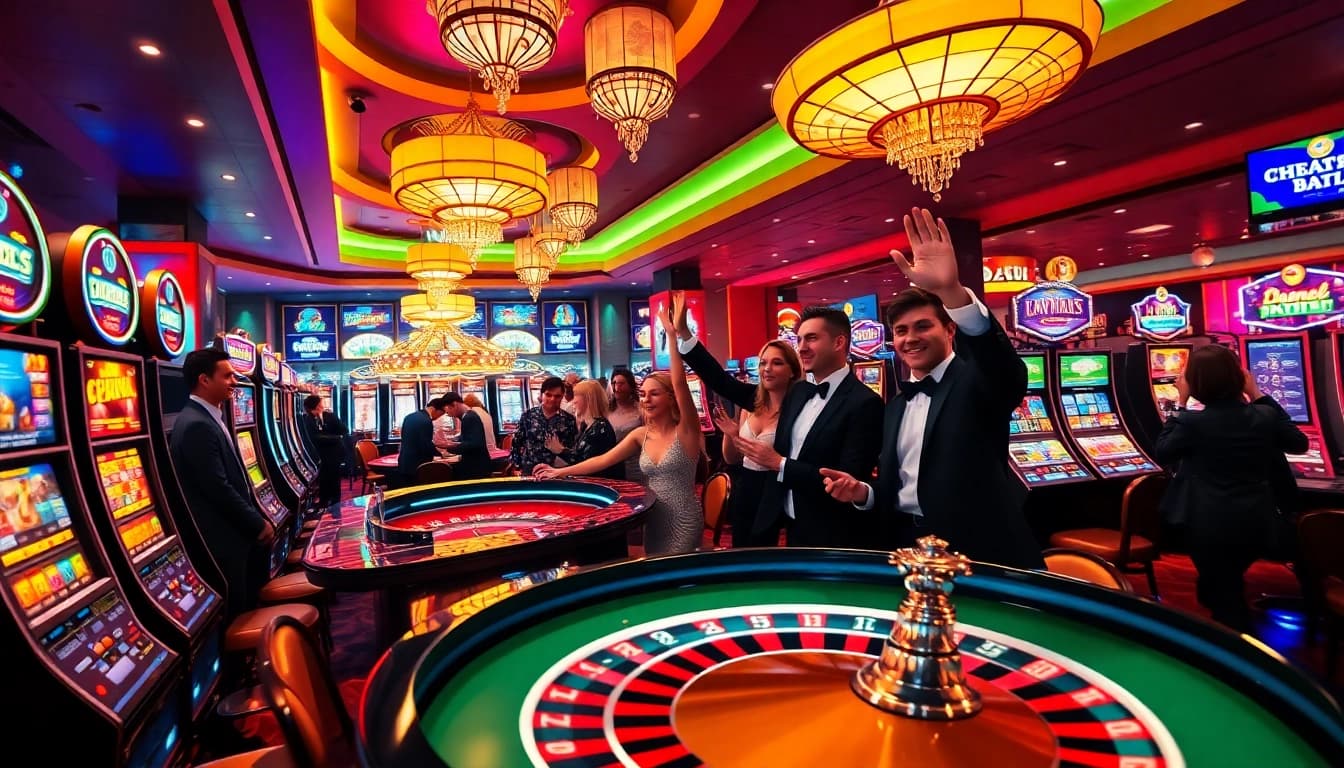 Experience the excitement of an Online Casino with lively games and vibrant atmosphere.