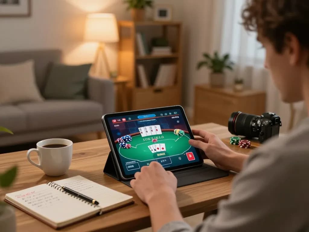 Pemain menikmati perjudian santai di rumah menggunakan tablet, menjelajahi strategi menang di creativeblogposts.