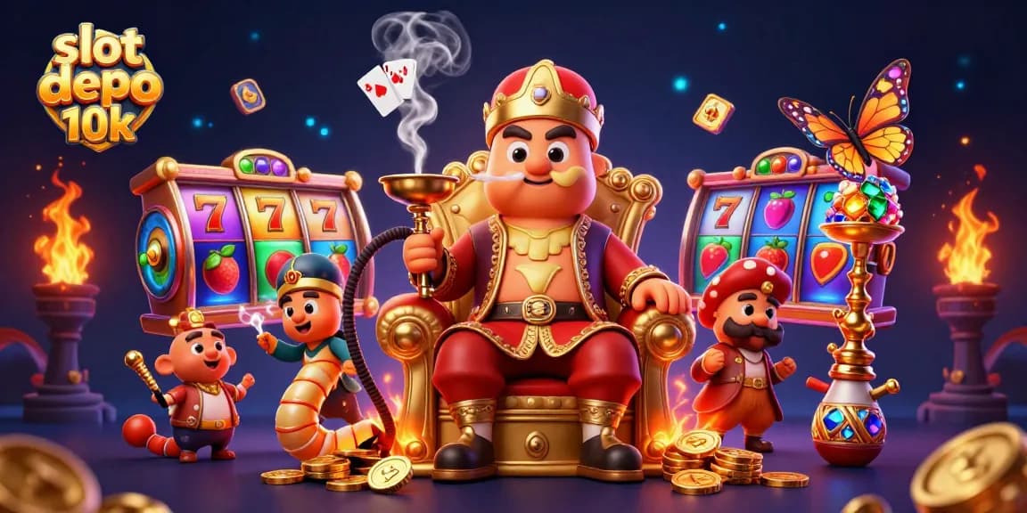 Spin the reels for jackpots at slot depo 10k with a whimsical 3D casino scene.