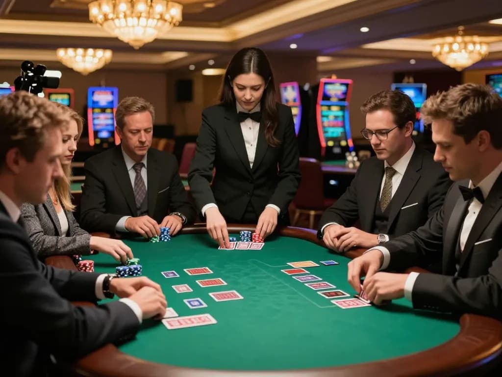 Players strategizing at 789P blackjack table, showcasing high-stakes betting moments in luxurious casino