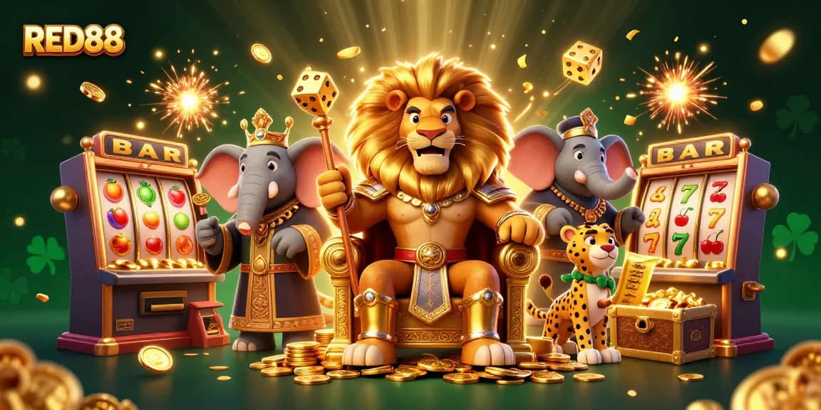 Experience thrilling slots and jackpots at RED88 casino, with vibrant characters and dynamic game elements.