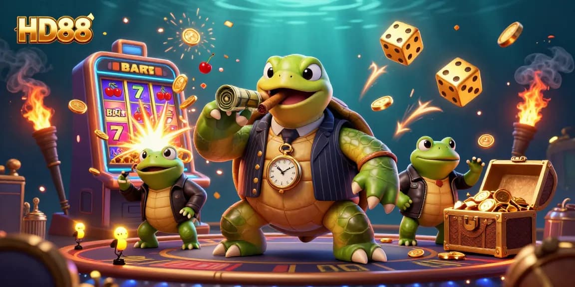 Experience thrilling HD88 casino action with lively characters and vibrant slot machines