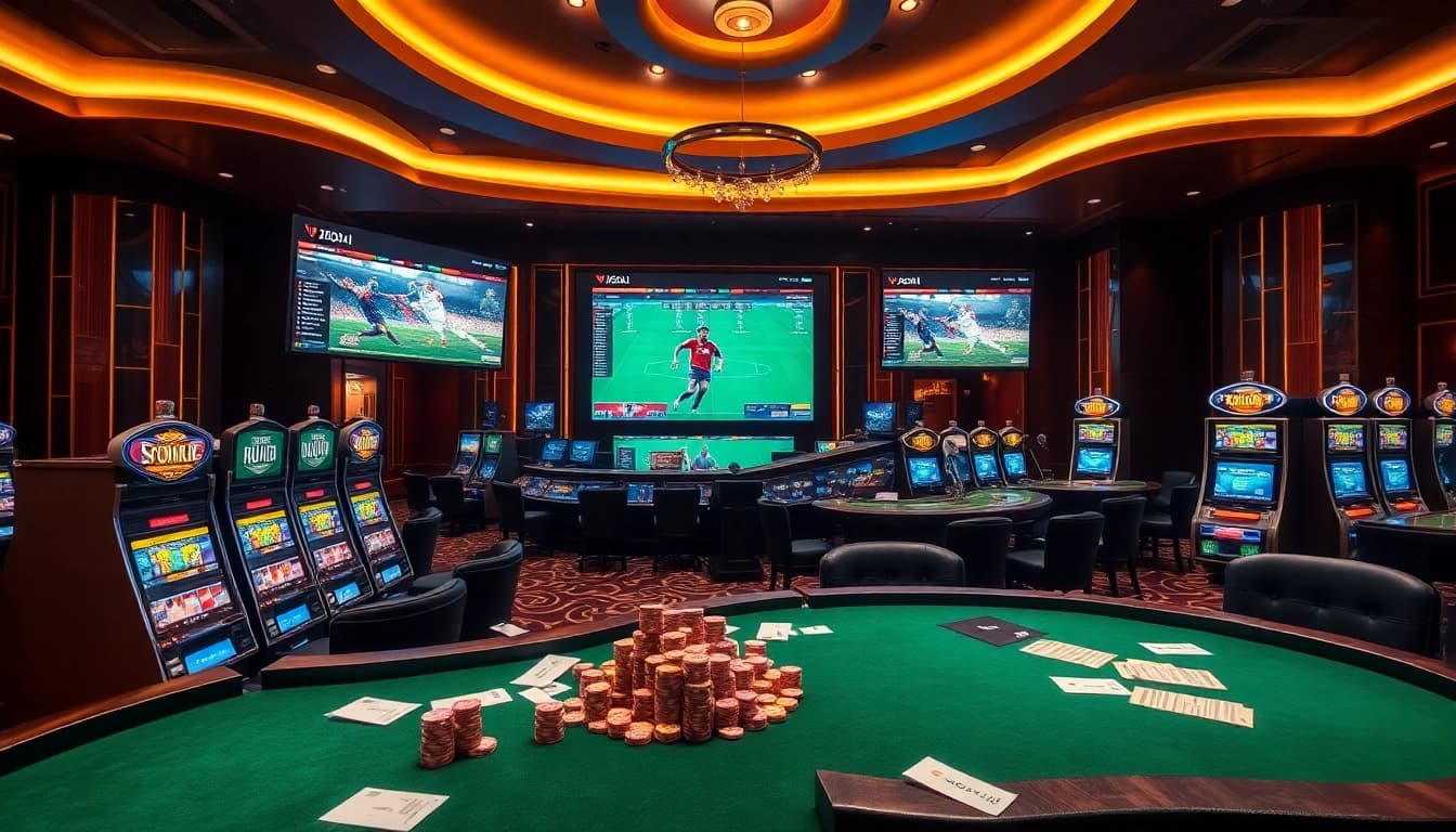 Engaged players participating in Judi Bola at a luxurious online betting casino.