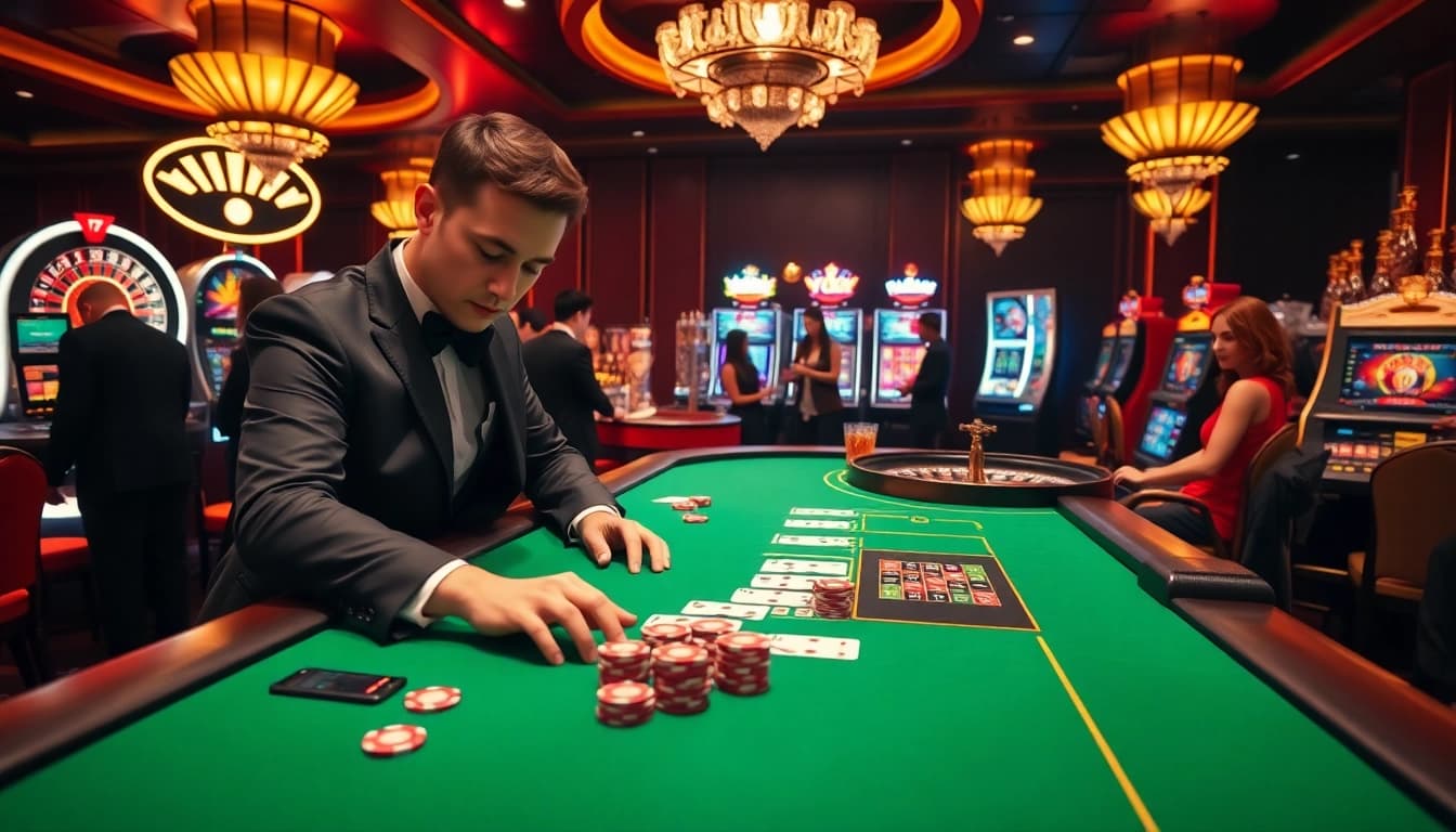 Engaging scene with a player betting on cucu 777 at a luxurious casino table.