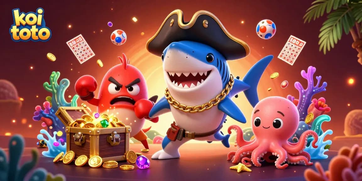 Engage with koi toto in this vibrant, dynamic casino-themed illustration featuring lively characters.