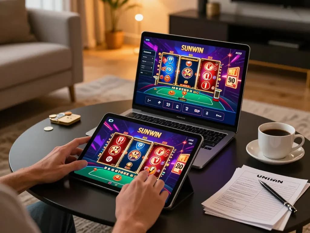 SUNWIN casino app displayed on tablet during an engaging online gaming session at home