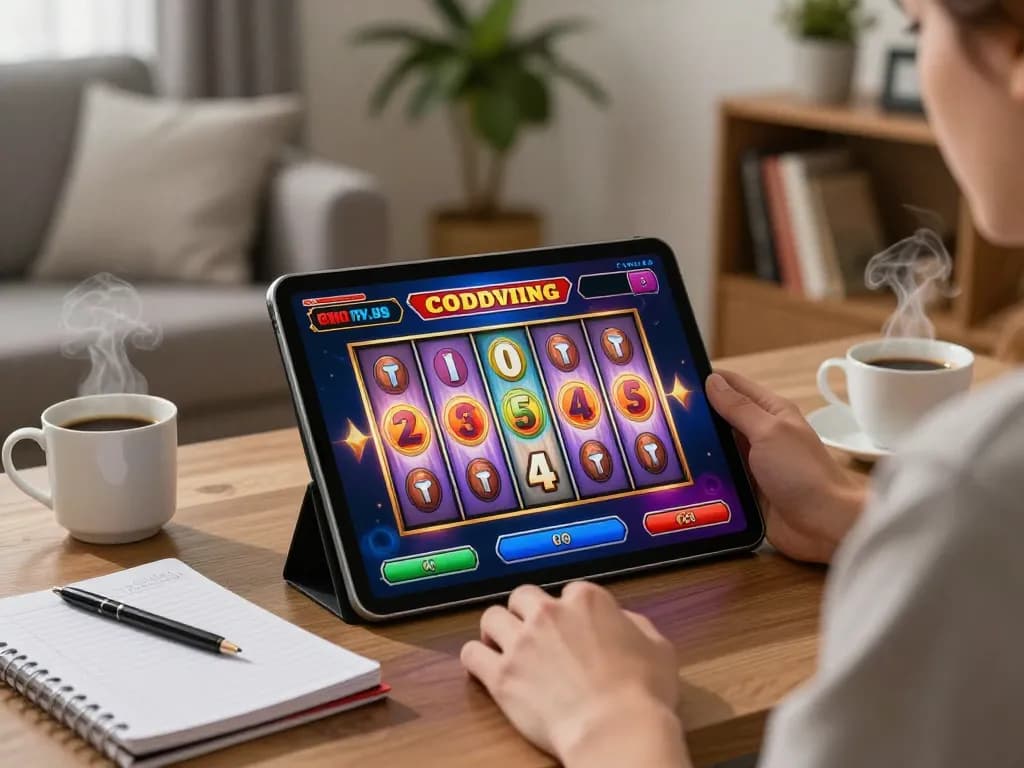 Person playing slots online at home, enjoying engaging gaming experience with imcatherinemcgrath.