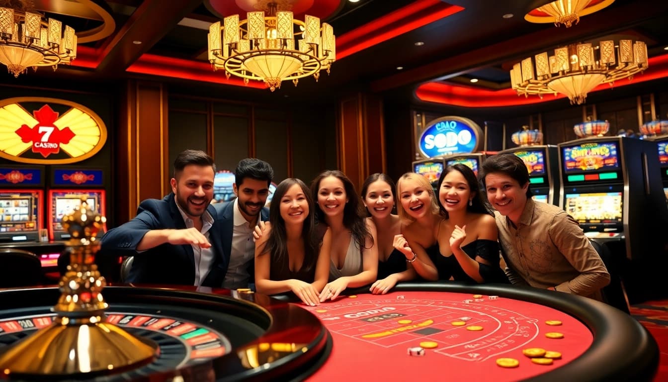 SODO CASINO players engaging in an exciting blackjack game at a luxury table.
