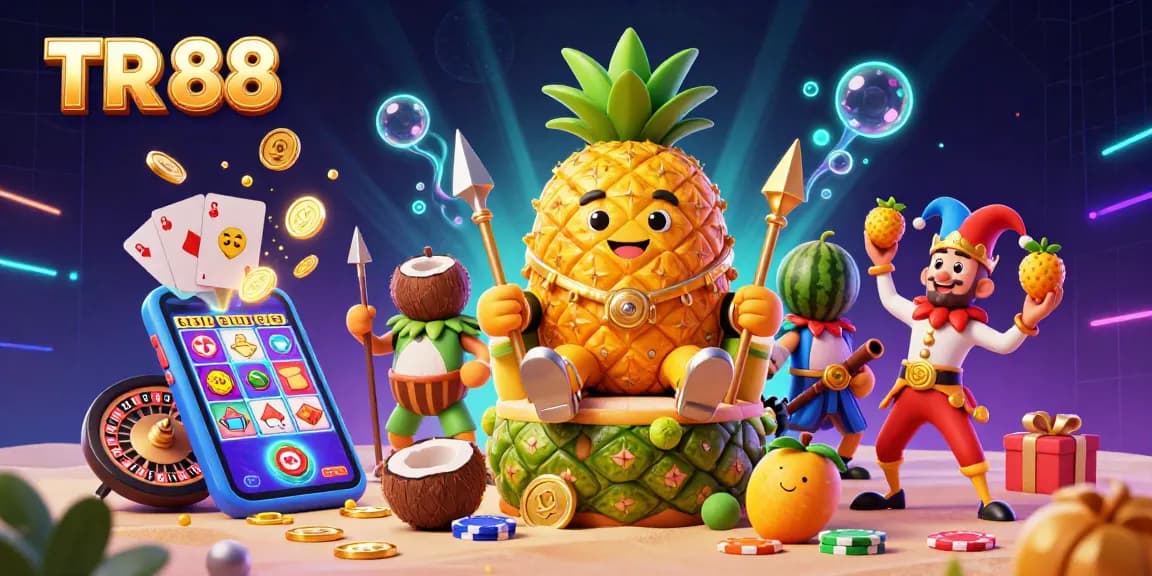 Engage in thrilling games at TR 88's vibrant beach casino with neon lights and slot games.