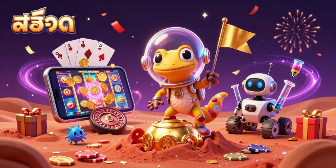 Experience the thrill of สล็อต as a Martian gecko uncovers a golden casino in vibrant 3D!