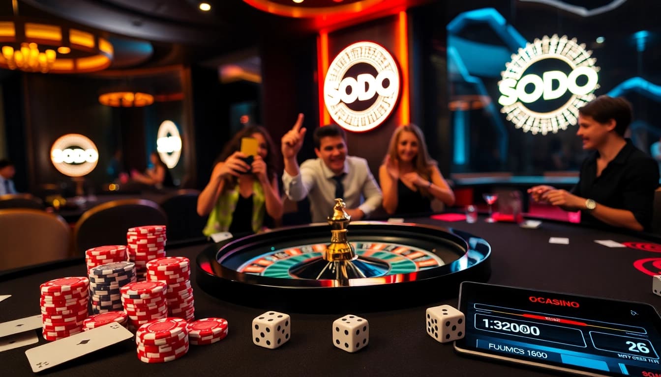 Exciting gameplay at SODO Casino with vibrant poker chips and roulette action.