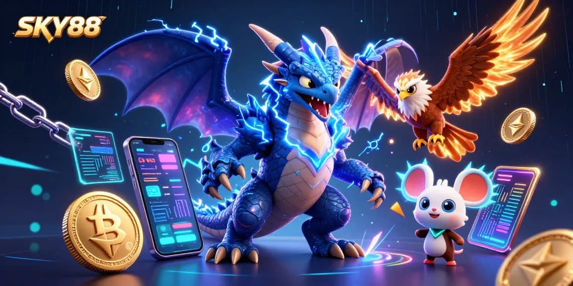 Experience thrilling gaming action at SKY88 with vibrant characters and digital assets full of energy.