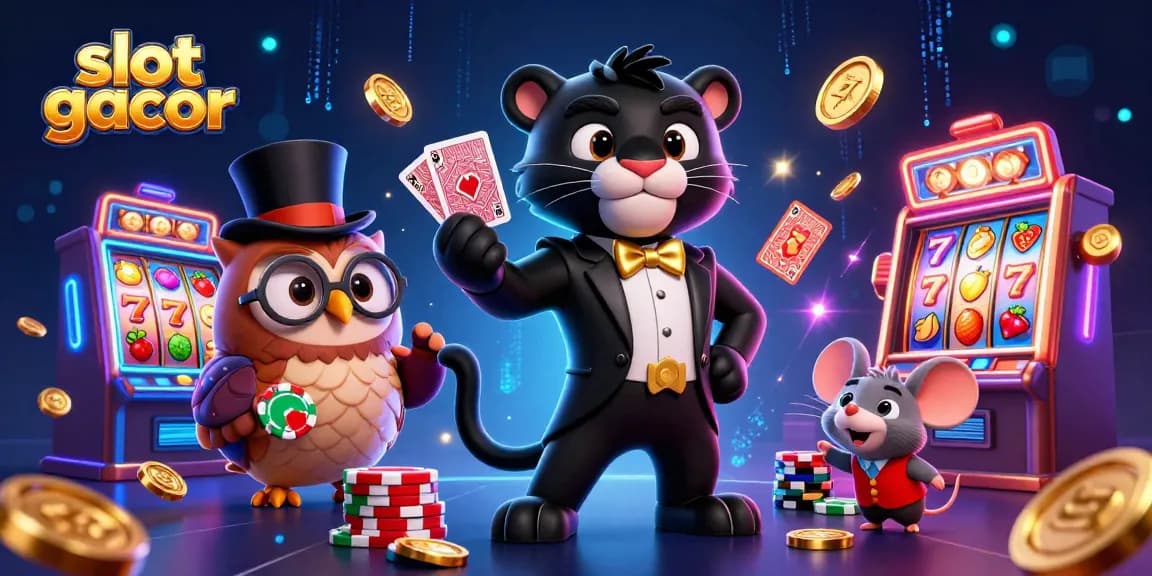 Spin to win with slot gacor at the lively casino featuring an elegant panther and owl.