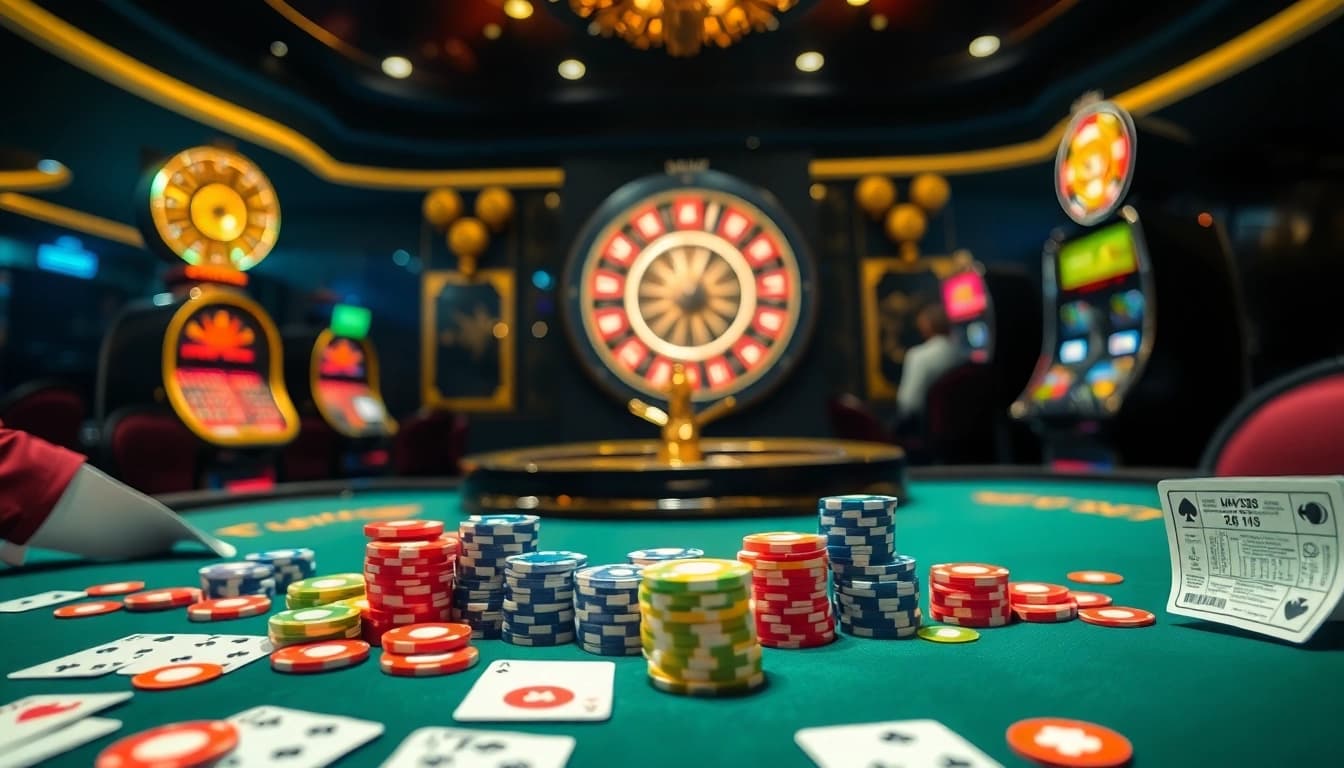 Experience the thrill of Hay88 with vibrant casino gaming, poker chips, and roulette highlights.