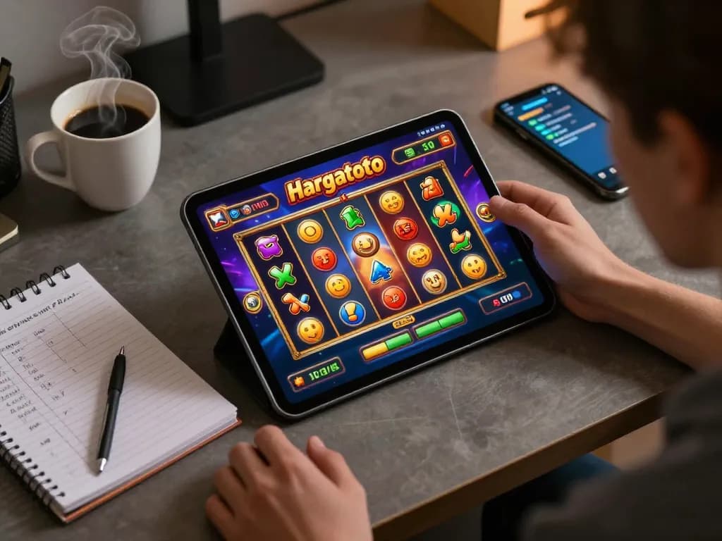 Putar gulungan di Hargatoto sambil pemain menikmati slot online RTP tinggi untuk kemenangan besar.