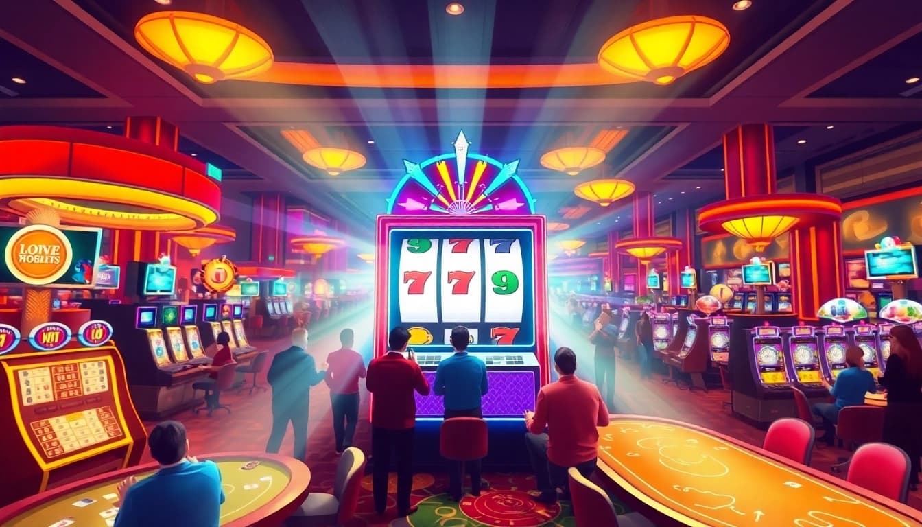 Menangkan jackpot pada slot resmi dengan suasana kasino yang meriah dan penuh warna.