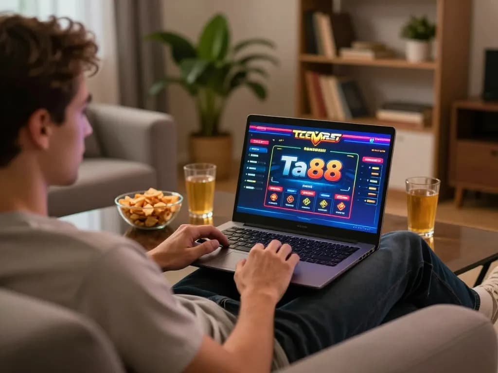 Person enjoying a lively online gaming session at ta88 from home, demonstrating strategic betting.
