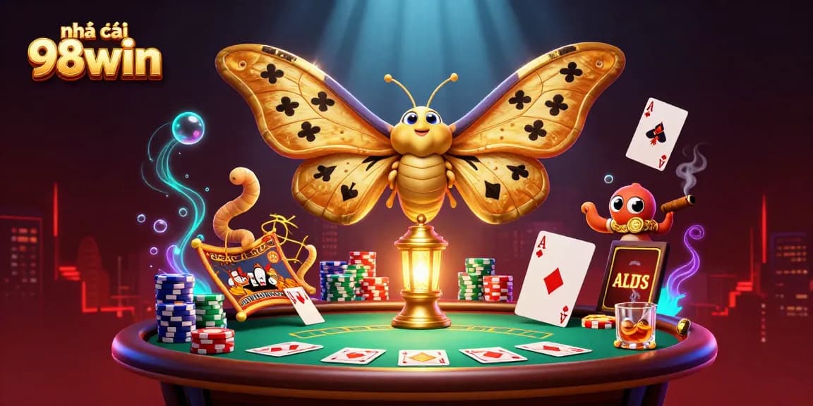 Engage with nhà cái 98win through an immersive 3D casino illustration showcasing vibrant game elements and a rich atmosphere.