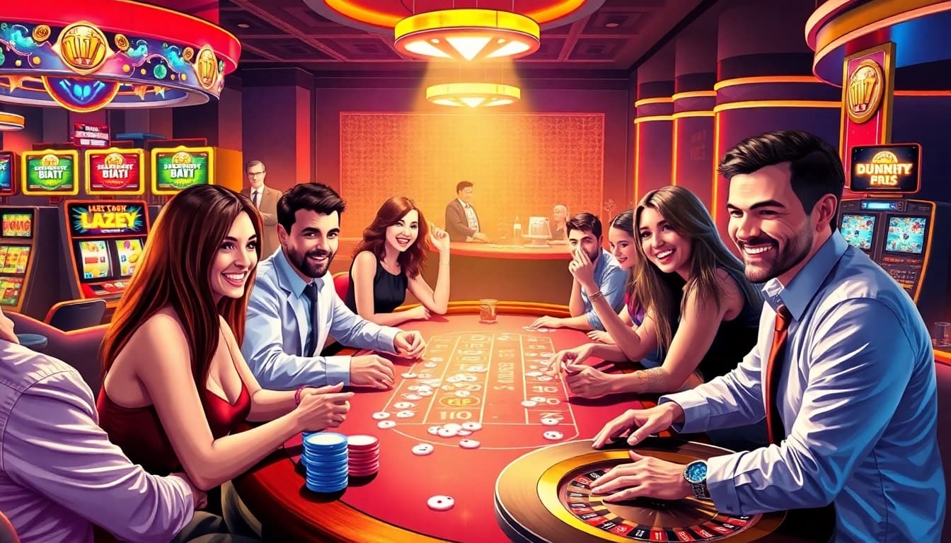 Exciting casino scene showcasing 88clb's vibrant atmosphere with players enjoying various games.