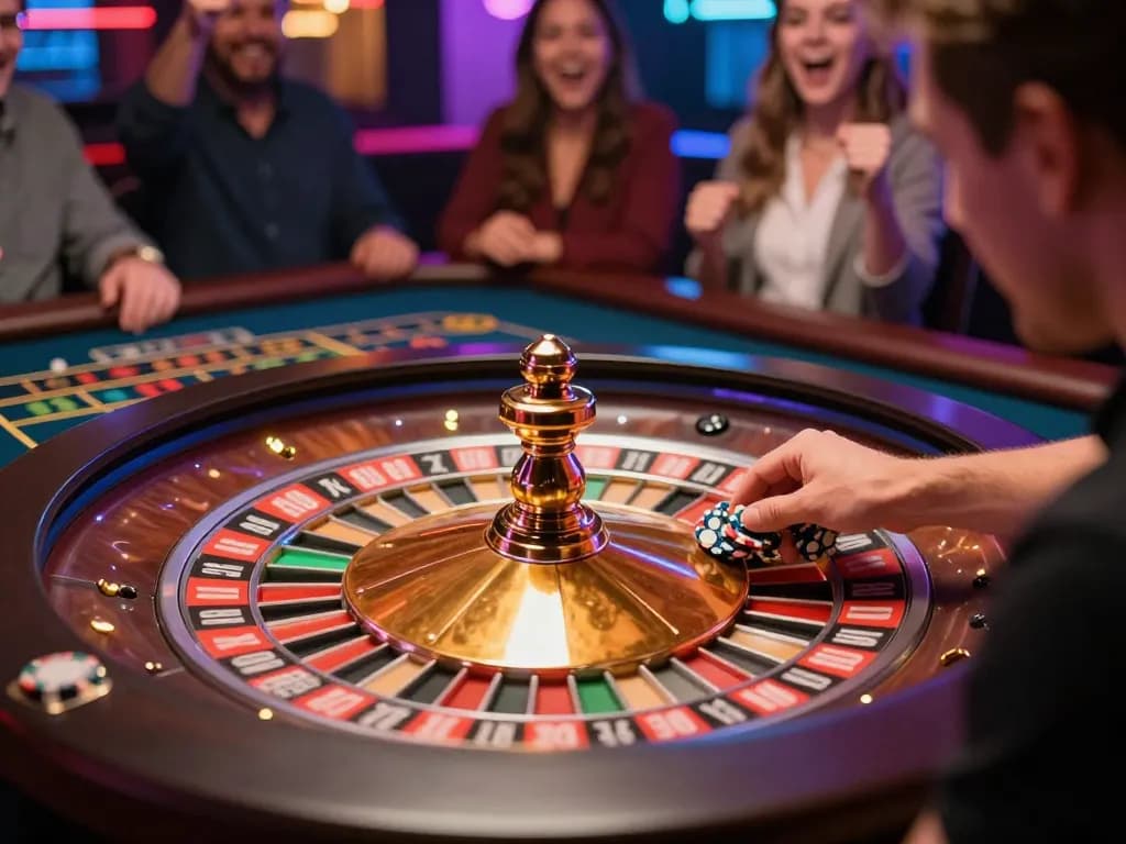 Player engaging in thrilling roulette action at a casino table while betting on viral88, showcasing strategic gameplay and excitement.