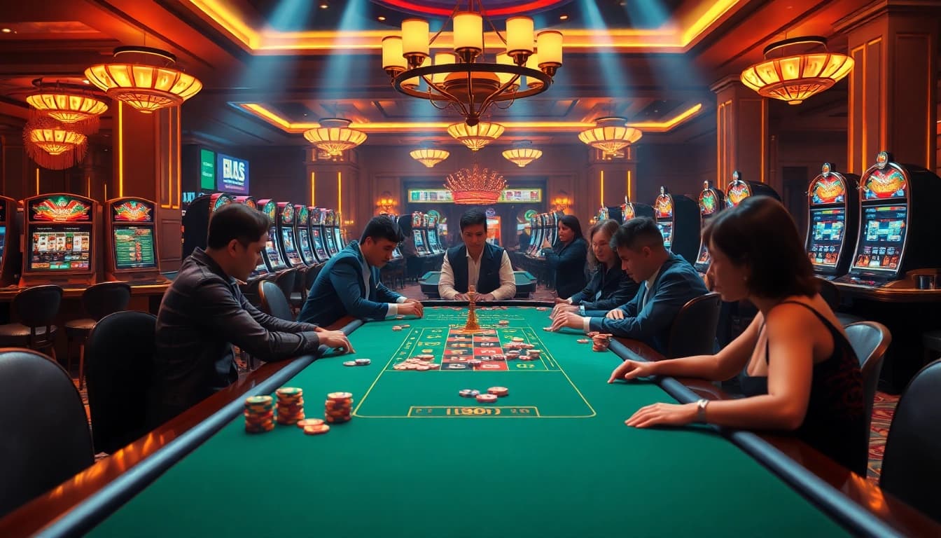 Experience the thrill of idnslot with engaging players at a vibrant casino table.