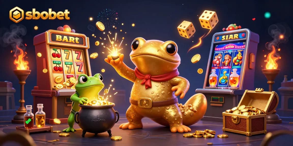 SBOBET sports betting scene with a golden salamander alchemist and thrilling casino elements