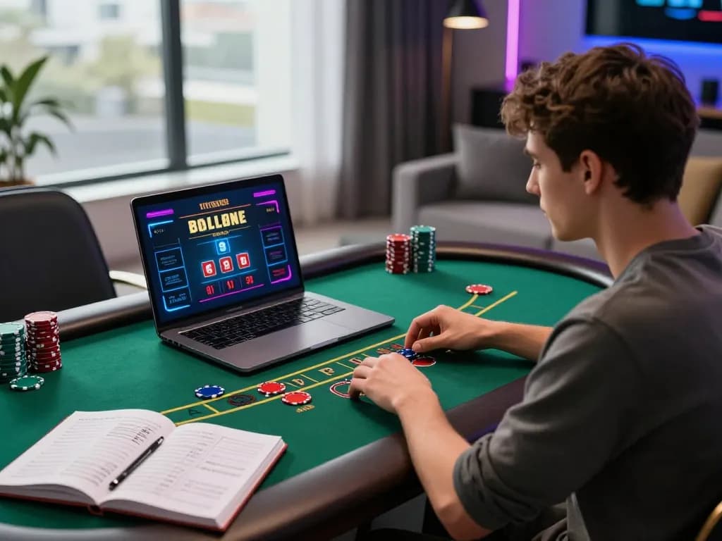 Engaging gameplay at Fun79vip's online blackjack table, showcasing modern gaming setup