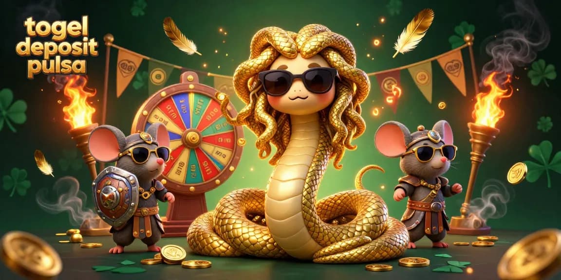 Engage with the vibrant togel deposit pulsa scene featuring animated characters and a colorful lottery wheel.