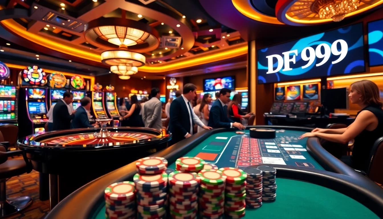 Players enjoying a thrilling game at DF999 casino with roulette and poker action.