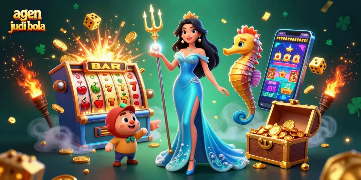 Bet on agen judi bola with vibrant casino scene showcasing dynamic game elements and energetic characters.