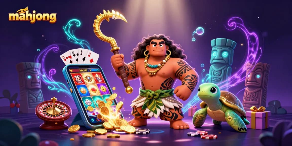 Experience thrilling mahjong games with cartoon characters amidst a dynamic casino scene.