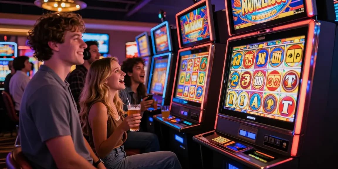 link slot gacor dalam suasana kasino yang meriah dengan teman-teman merayakan kemenangan jackpot