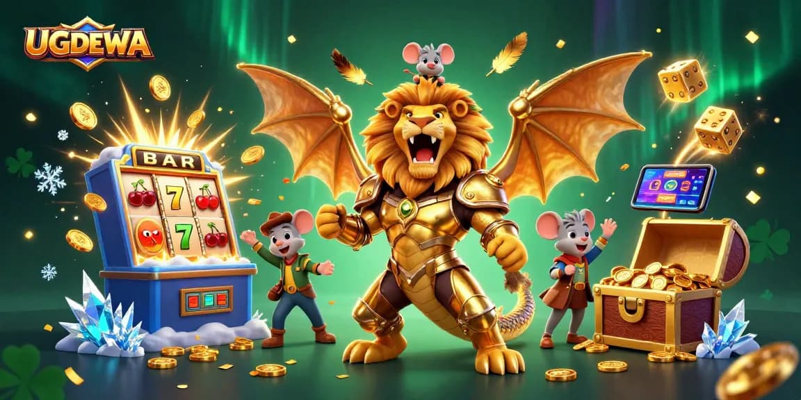 Join the excitement at UGDEWA casino with a golden chimera creature and jackpot slot explosion!