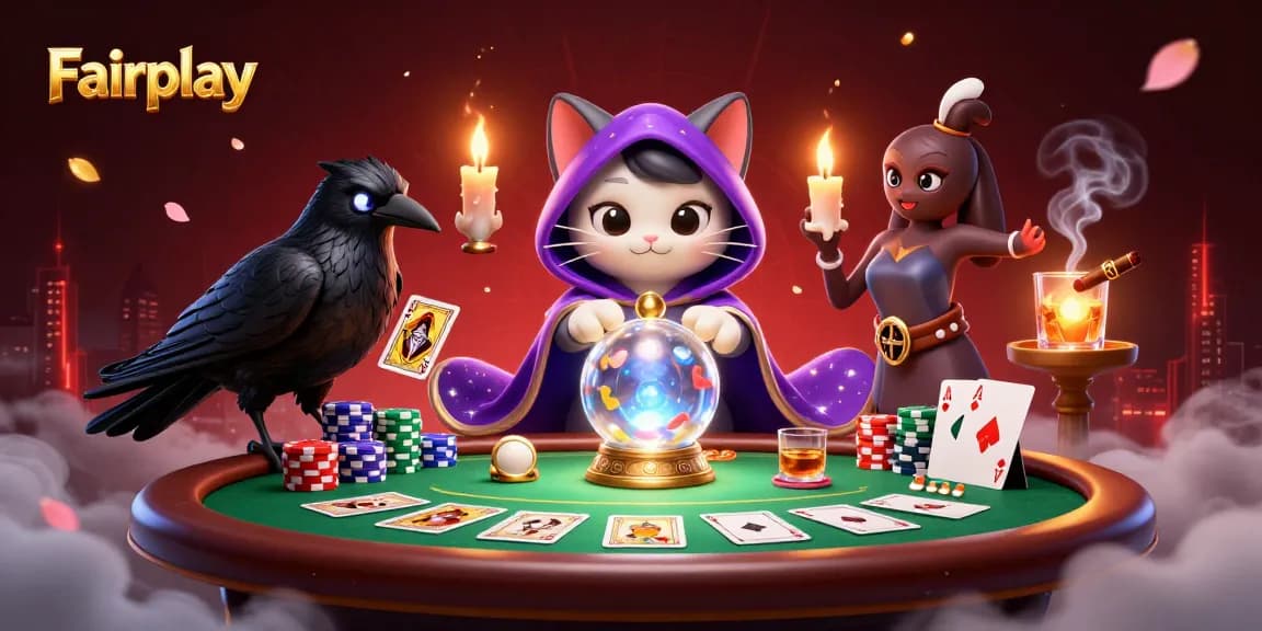 Experience Fairplay at this immersive casino scene with vibrant characters and poker elements.