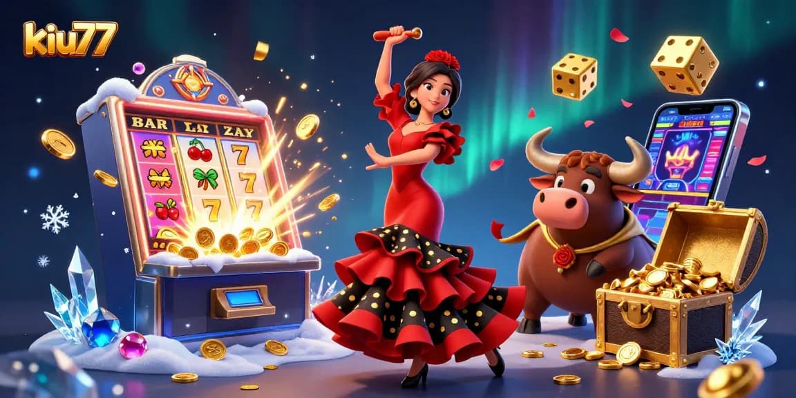 Spin the reels at kiu77 with colorful slots and exciting jackpots in this vibrant casino scene.