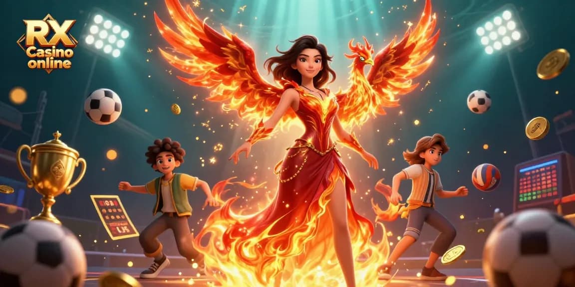 Experience the thrill of RX Casino online with a vibrant 3D illustration featuring dynamic gaming elements.