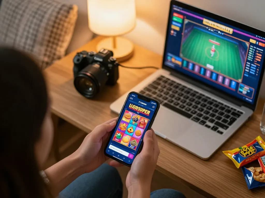 Engaging gameplay experience with LGOSUPER mobile slots app, modern home environment.