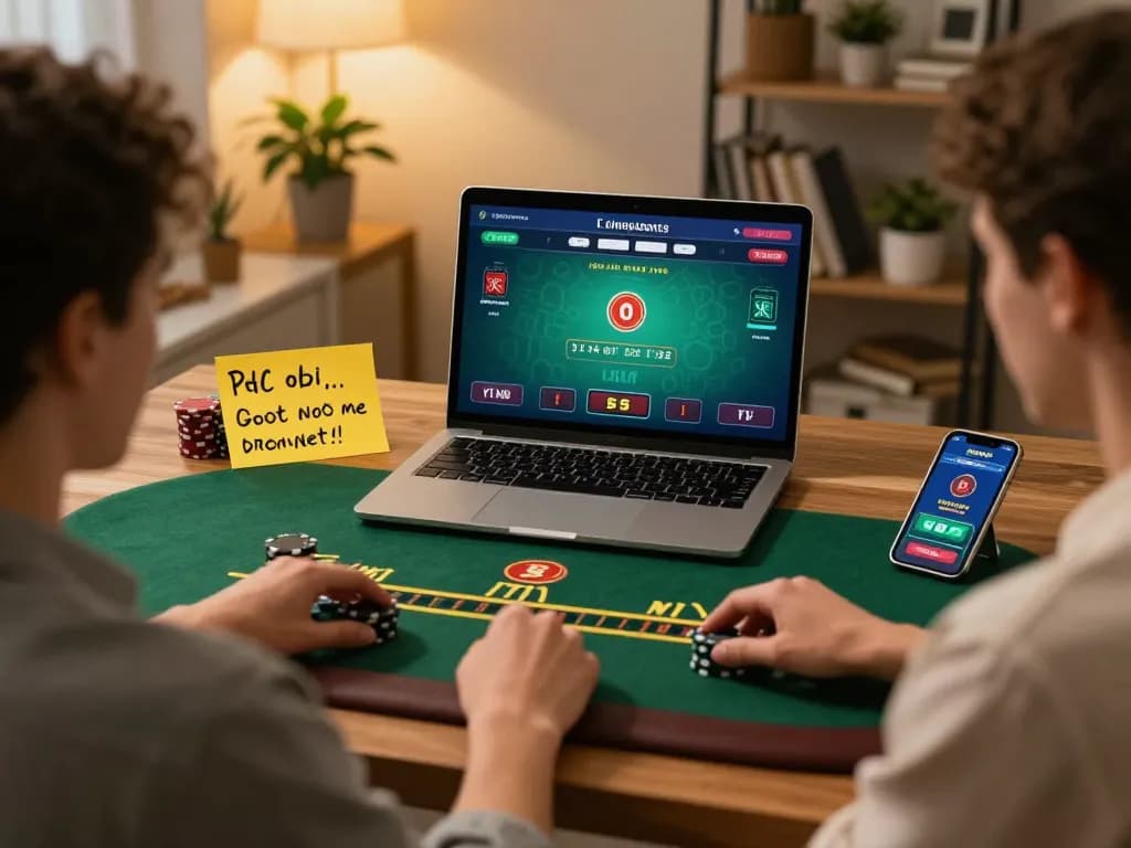 MM88 player enjoying live Blackjack game on laptop in cozy home office.