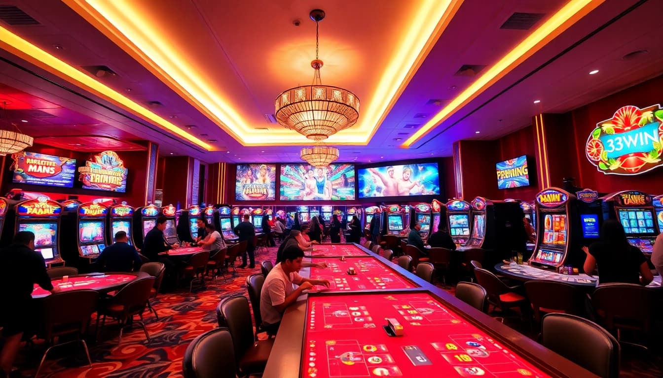 33win Casino vibrant environment with players enjoying games and exciting promotions.