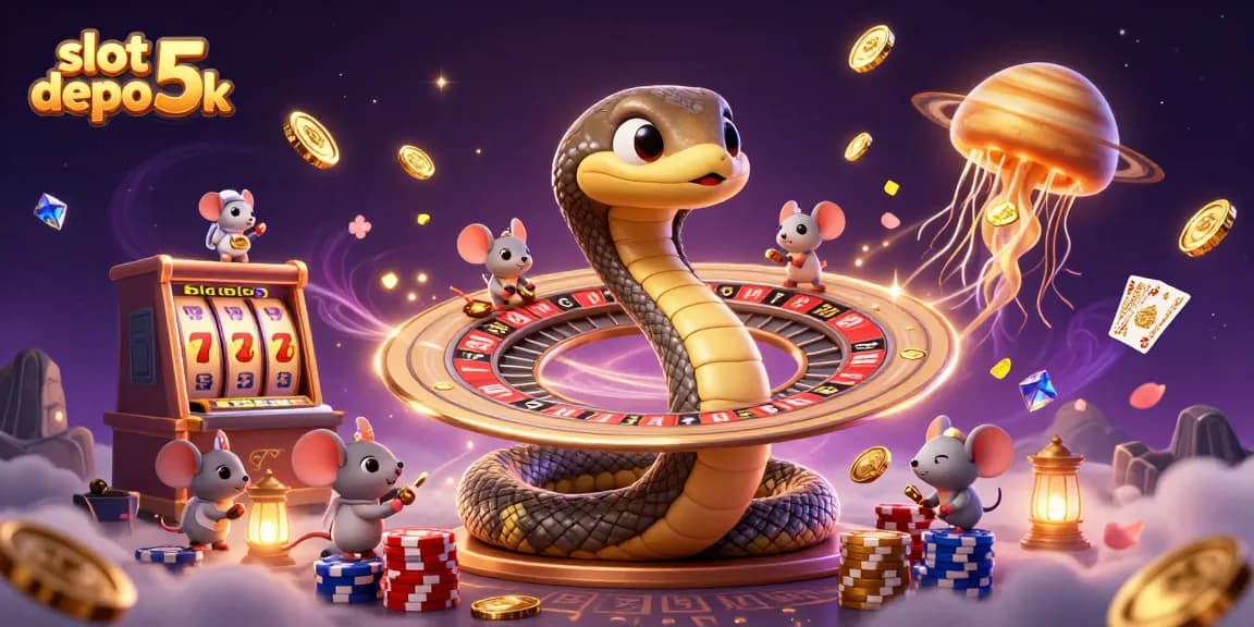 Experience the thrill of slot depo 5k with vibrant characters and casino action in a 3D illustration.