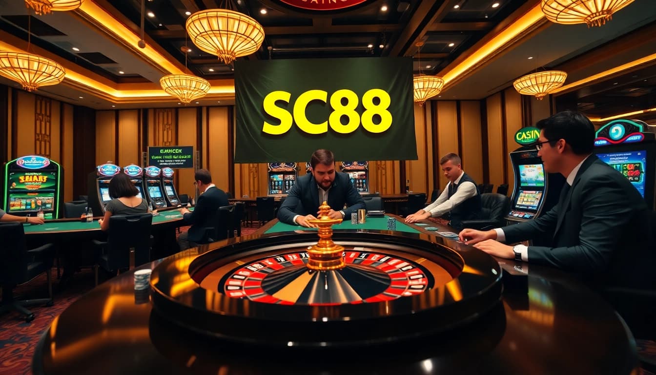 Experience thrilling gambling at SC88 with vibrant casino tables and professional players.