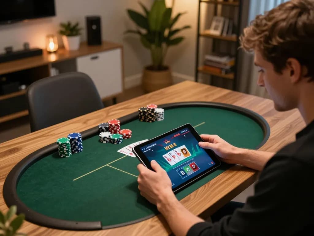 Engaging online poker session with ทางเข้า m103 in the background, showcasing player dynamics and vibrant screen interface.