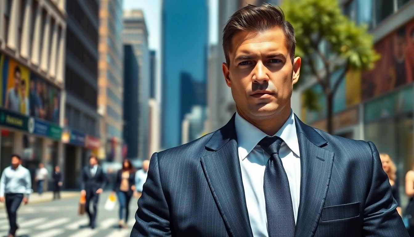 Professional Body Guard Program demonstrated by a bodyguard in an urban setting, showcasing readiness.
