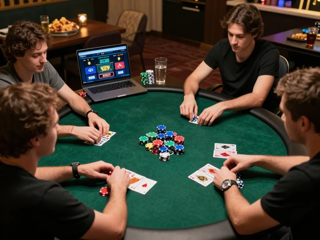 Players strategizing in an engaging SC88 online poker game session at home