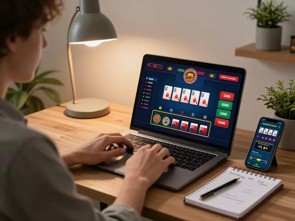 Engaging in an online rik vip gaming session with live dealer interactions and strategic notes.
