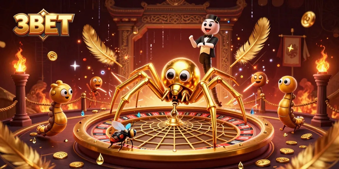 Place bets confidently at 3BET while enjoying a vibrant golden roulette wheel-themed scene.