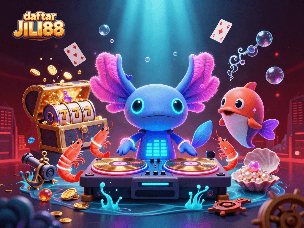 Engage in gaming excitement with daftar JILI88, featuring vibrant underwater casino elements and characters.