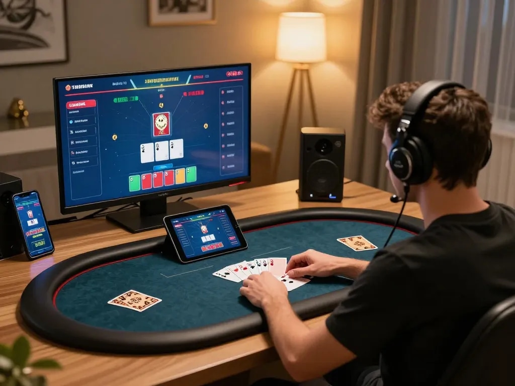 Engage with 988slot's thrilling online poker experience in a modern gaming setup.