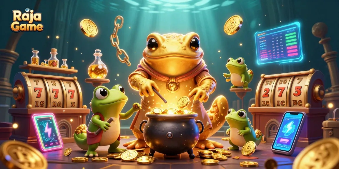 Experience Raja Game's thrilling moments with golden alchemists and vibrant casino elements.