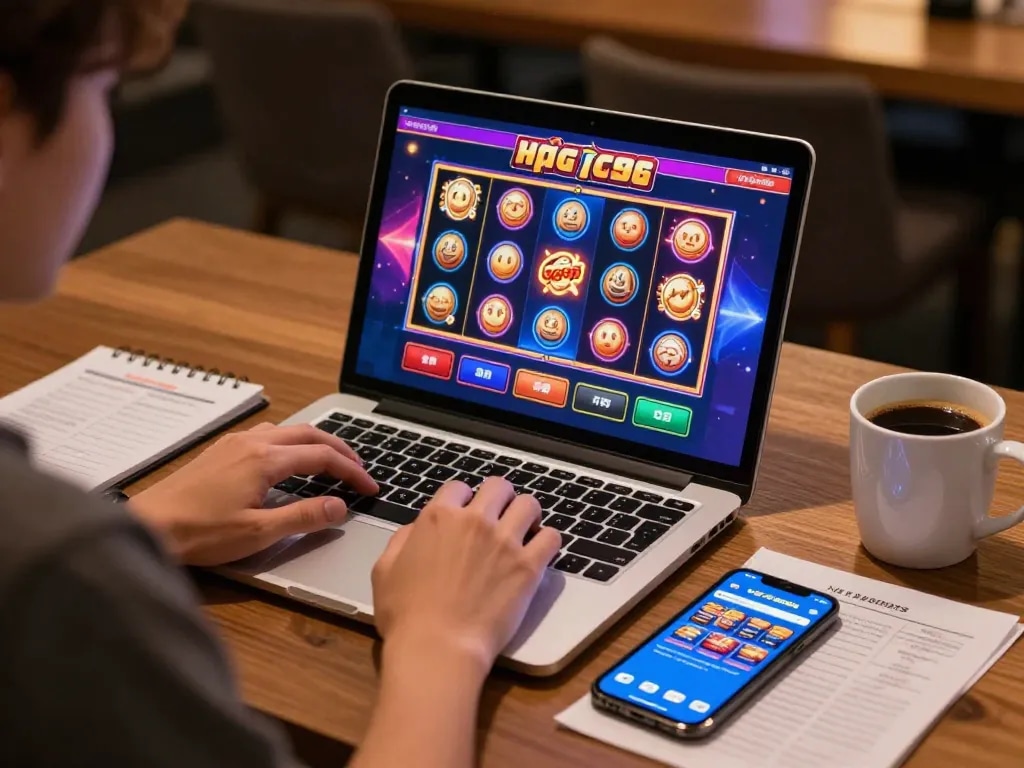 Engaged player enjoying online casino games at nhà cái gg88 on laptop, illustrating modern gambling experience.